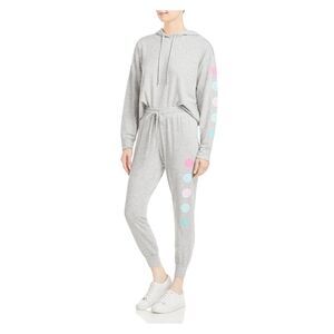 AVA & ESME Womens Gray Stretch Tie Cropped Long Sleeve Hooded Lounge Pant Suit L